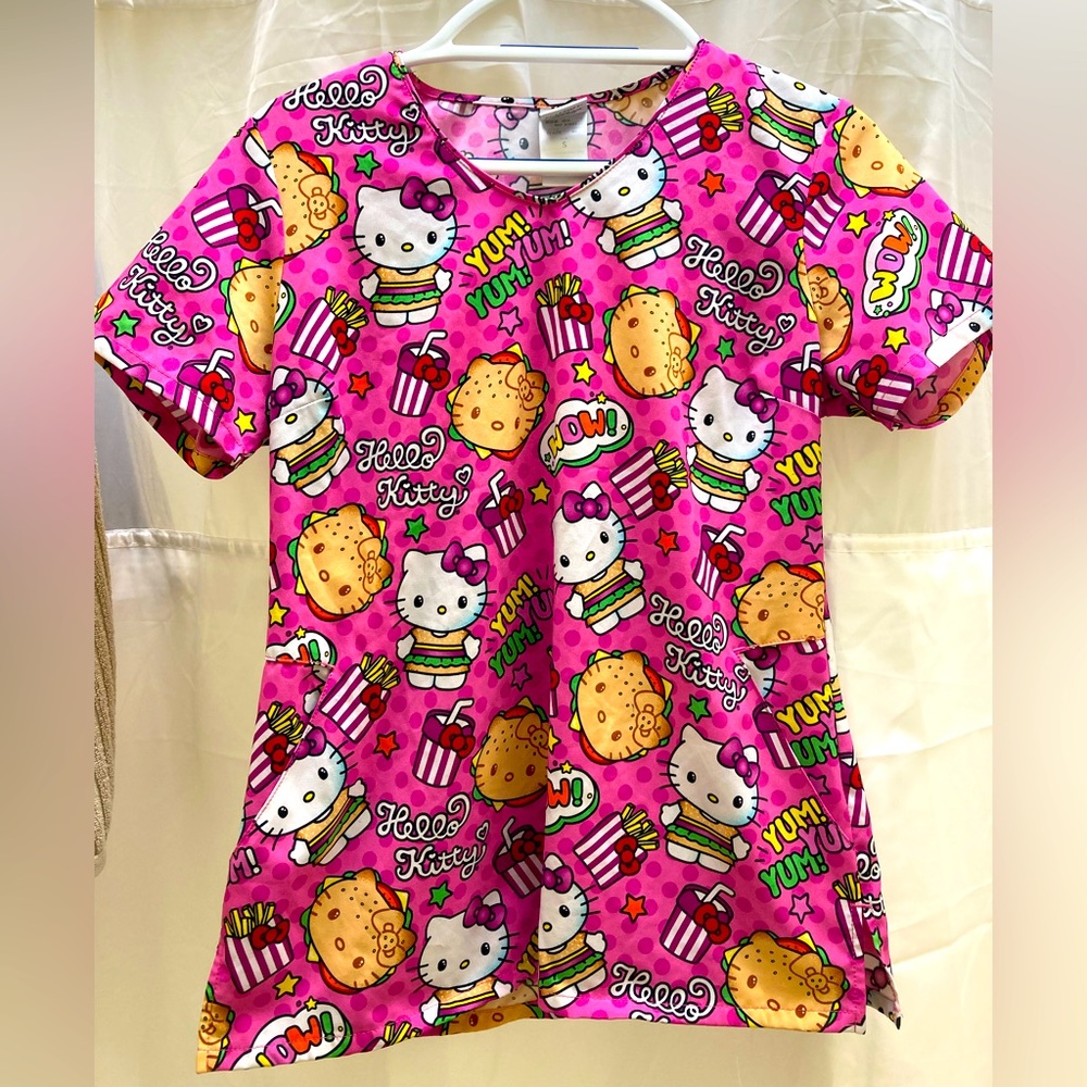 Hello kitty burger and fries scrub top